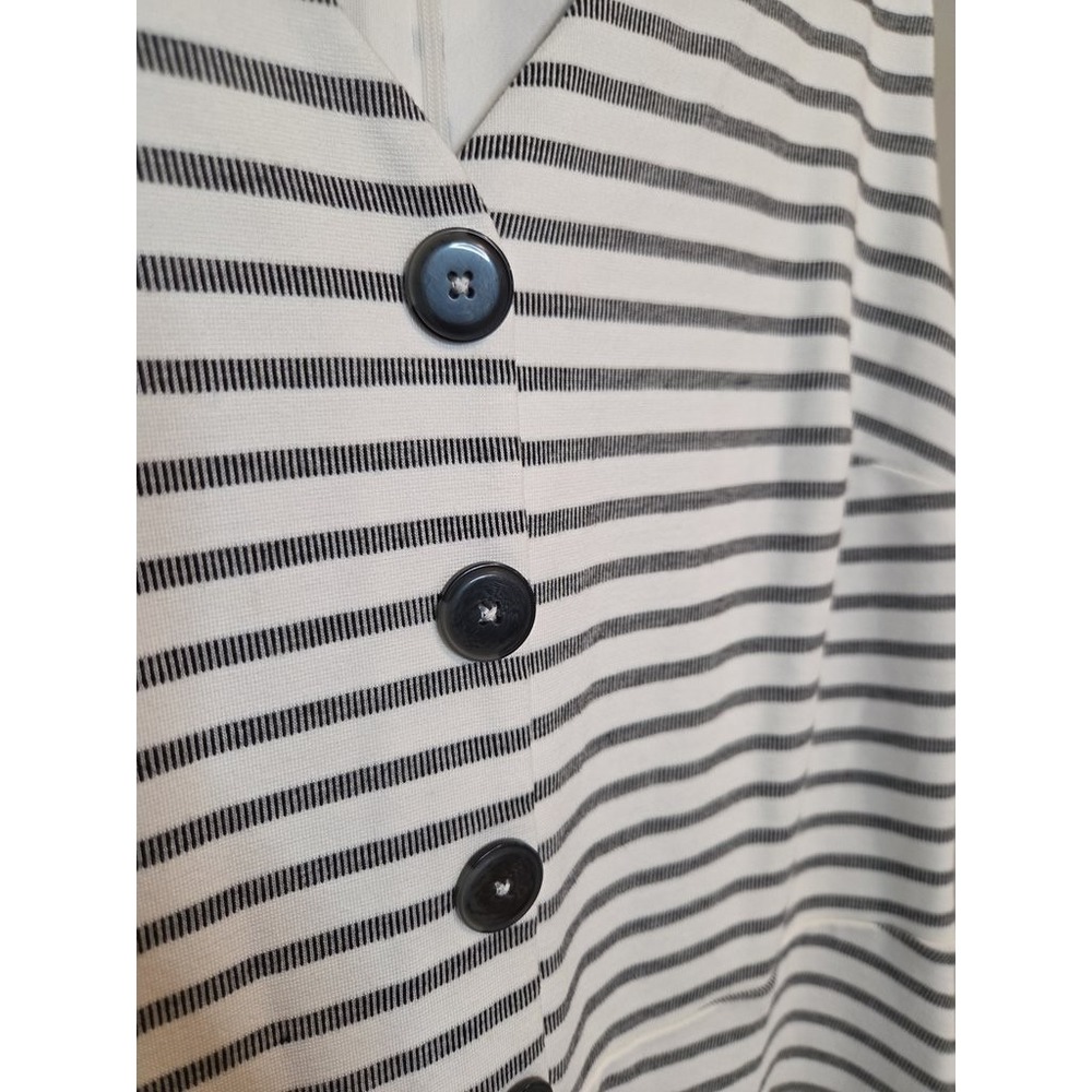 LOFT‎ Striped Sheath Dress W 8 White Black Sleeveless V-Neck Button Front Knit - Picture 3 of 4